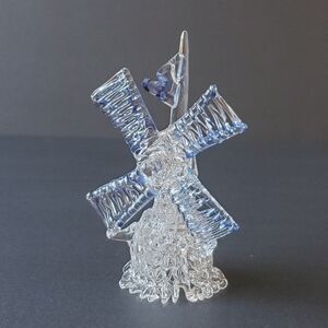 Vintage Spun Glass Windmill Blue And Clear Glass Art 4.5" EUC